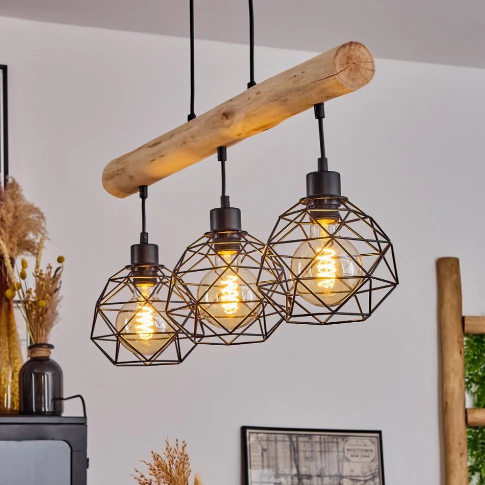 Suspension Bacabal Bois Clair, Noir, 3 Lumieres