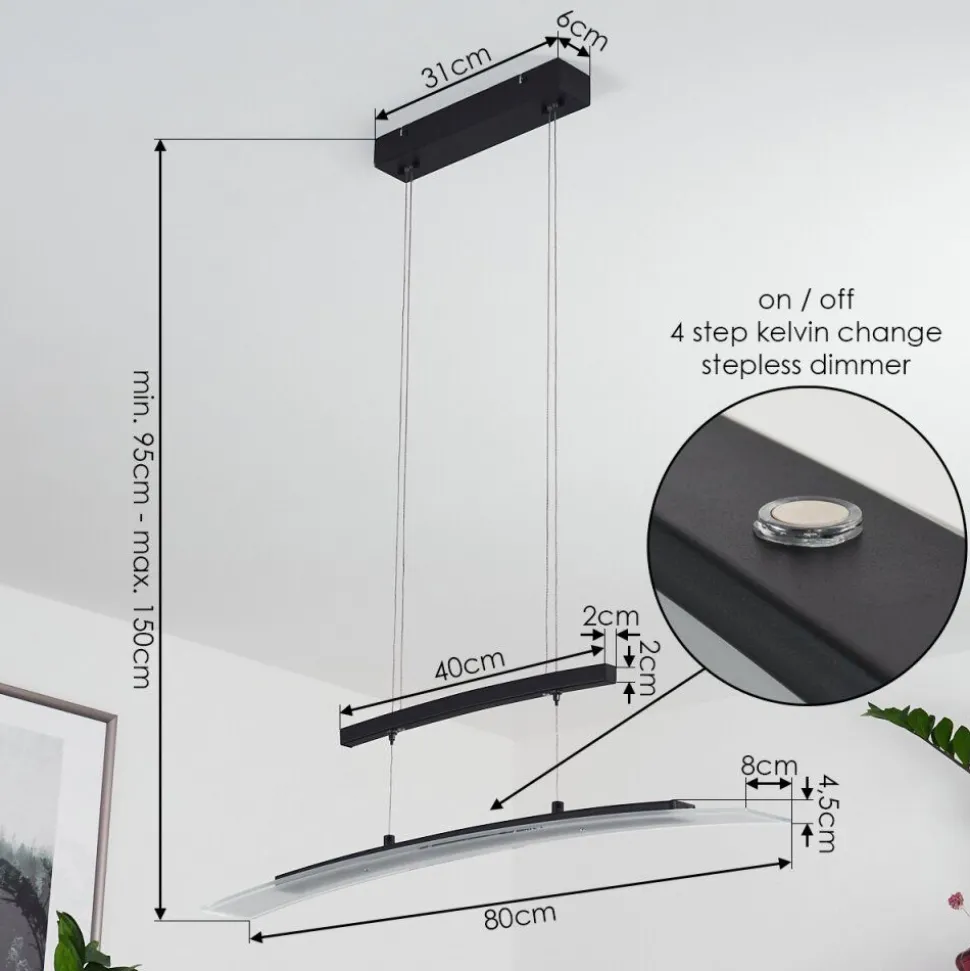 Suspension Balcairn Led Noir, 4 Lumieres