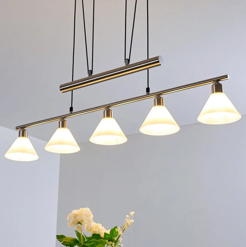 Suspension Bamenda Nickel Mat, 5 Lumieres
