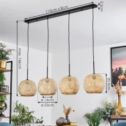 Suspension Bauro Ecru, 4 Lumieres