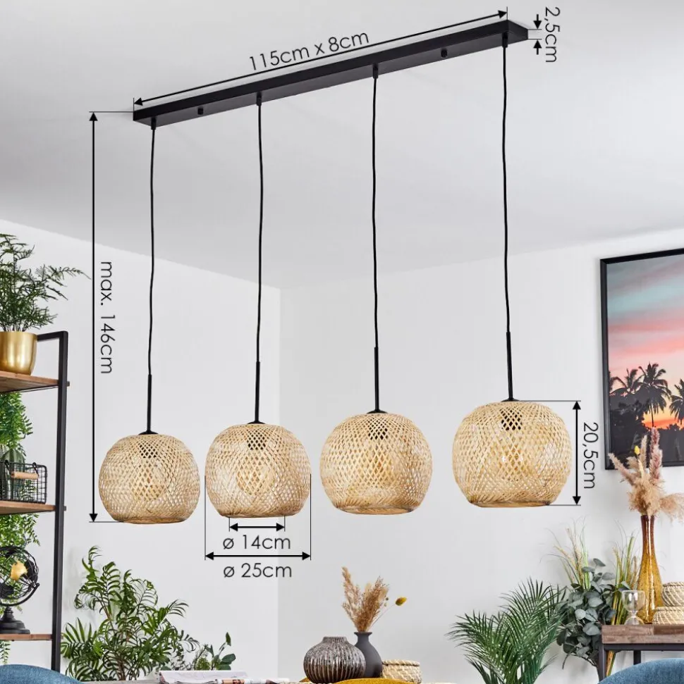 Suspension Bauro Ecru, 4 Lumieres