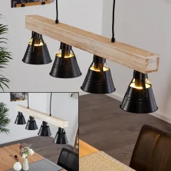Suspension Berkeley Bois Clair, Noir, 4 Lumieres