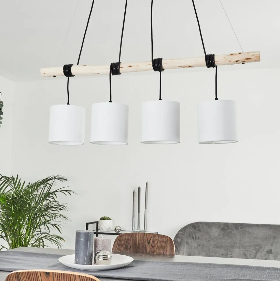 Suspension Betsele Bois Clair, Noir, 4 Lumieres
