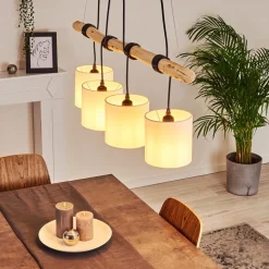 Suspension Betsele Bois Clair, Noir, 4 Lumieres