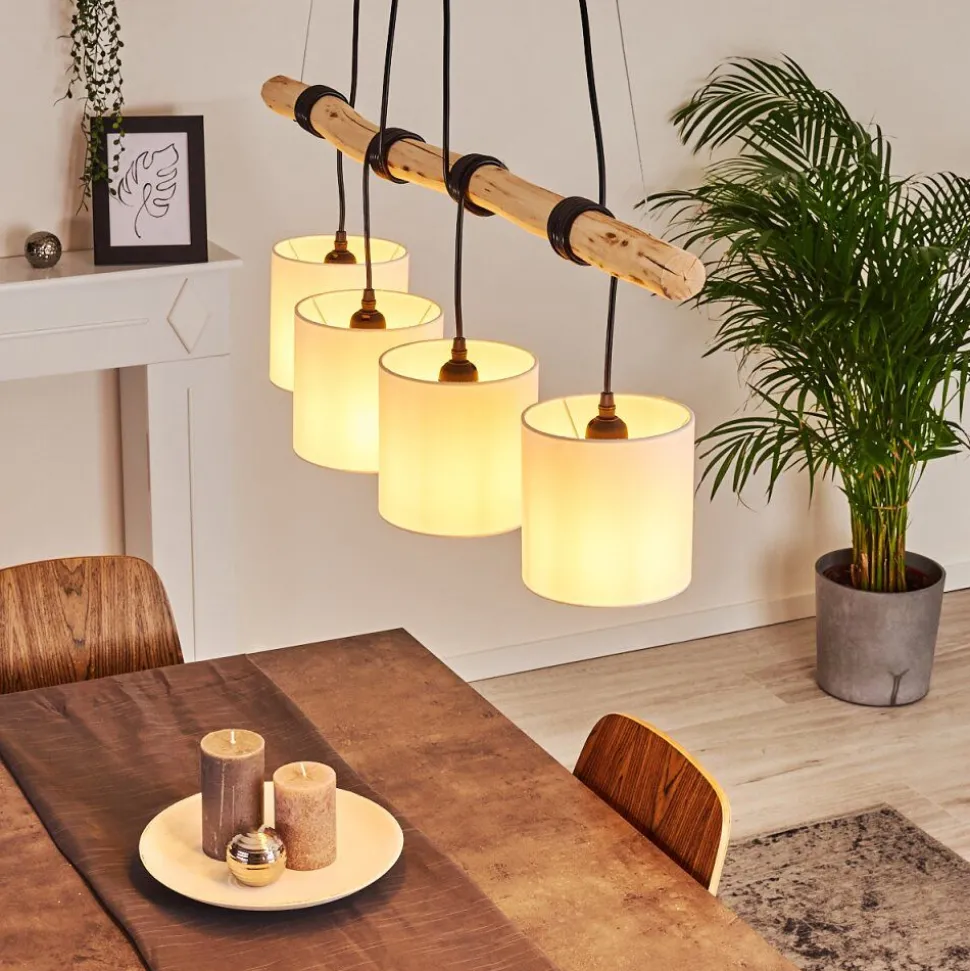 Suspension Betsele Bois Clair, Noir, 4 Lumieres