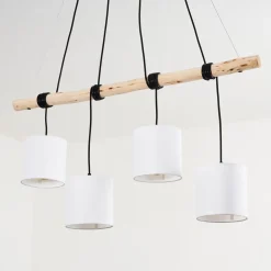Suspension Betsele Bois Clair, Noir, 4 Lumieres