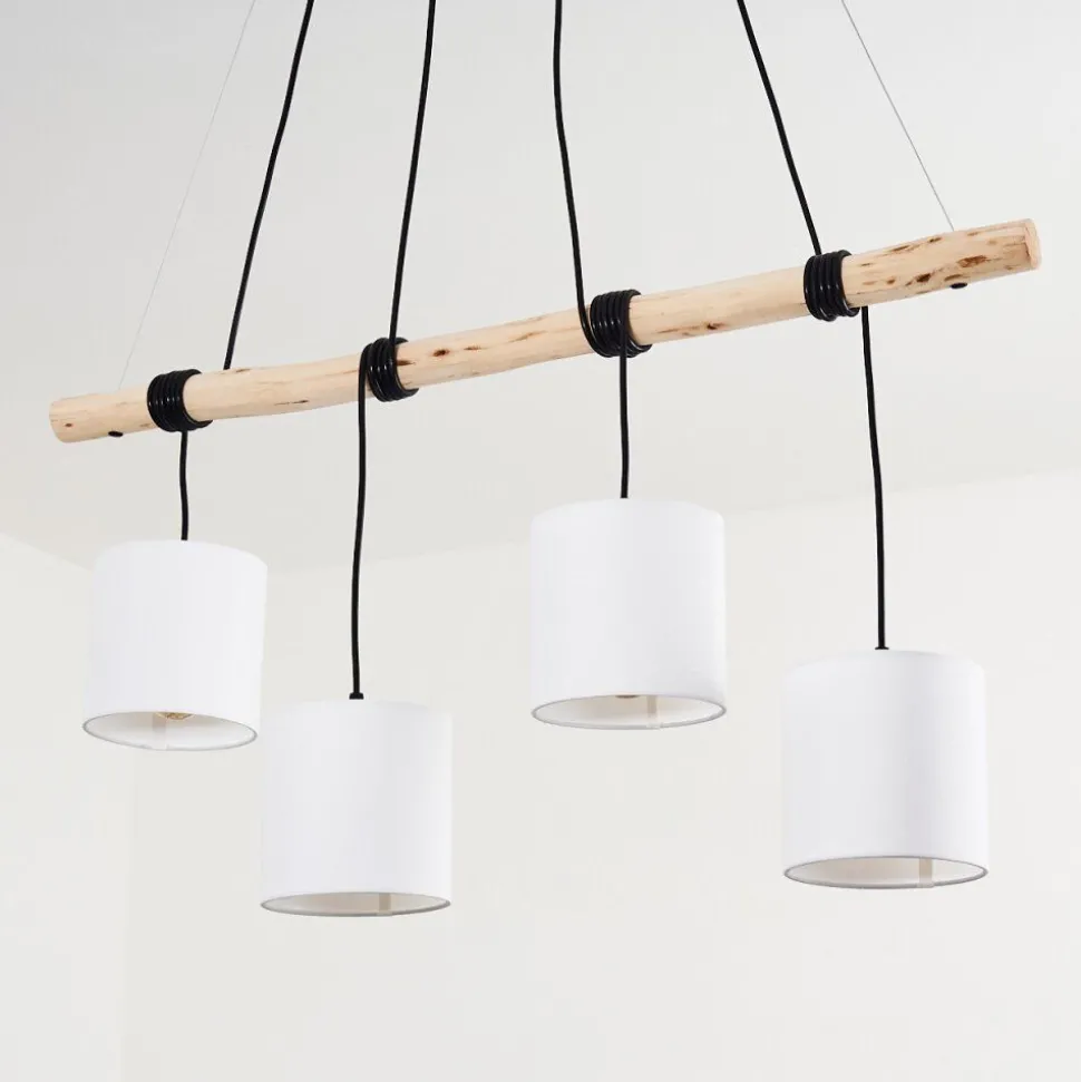 Suspension Betsele Bois Clair, Noir, 4 Lumieres