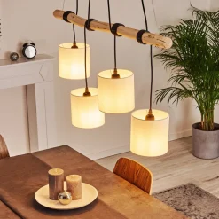 Suspension Betsele Bois Clair, Noir, 4 Lumieres