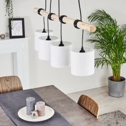 Suspension Betsele Bois Clair, Noir, 4 Lumieres
