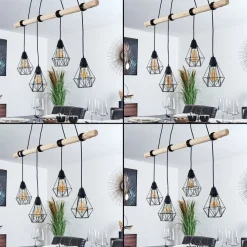 Suspension Betsele Bois Clair, Noir, 4 Lumieres