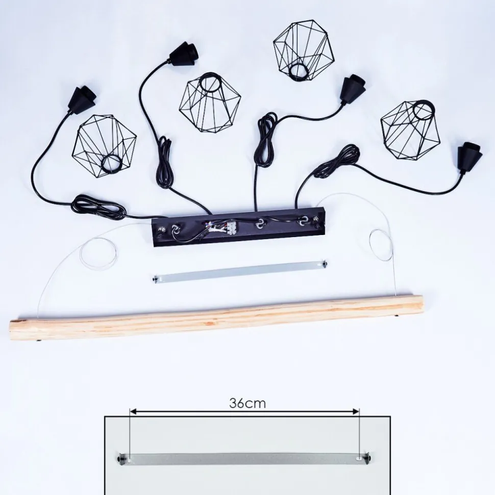 Suspension Betsele Bois Clair, Noir, 4 Lumieres