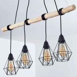 Suspension Betsele Bois Clair, Noir, 4 Lumieres