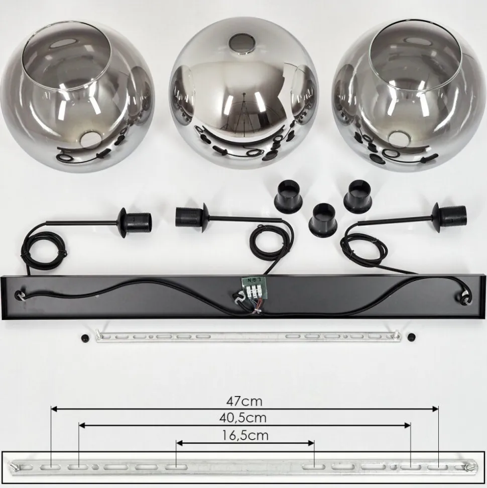 Suspension Boules 25 Cm Koyoto Clair, Fume, 3 Lumieres