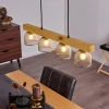 Suspension Camotes Bois Clair, Nickel Mat, 4 Lumieres