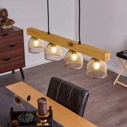 Suspension Camotes Bois Clair, Nickel Mat, 4 Lumieres