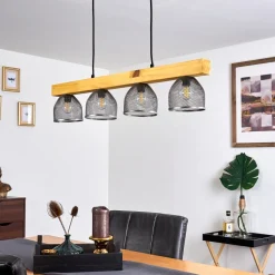 Suspension Camotes Bois Clair, Nickel Mat, 4 Lumieres