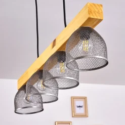 Suspension Camotes Bois Clair, Nickel Mat, 4 Lumieres