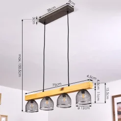 Suspension Camotes Bois Clair, Nickel Mat, 4 Lumieres