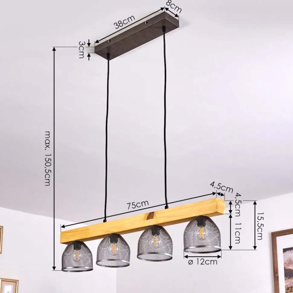 Suspension Camotes Bois Clair, Nickel Mat, 4 Lumieres