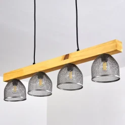 Suspension Camotes Bois Clair, Nickel Mat, 4 Lumieres