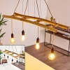 Suspension Canazei Brun, Bois Clair, Noir, 4 Lumieres