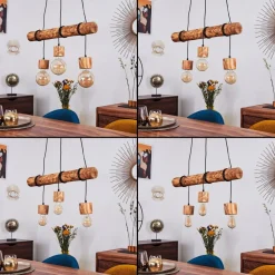 Suspension Canedo Brun Fonce, Noir, 3 Lumieres