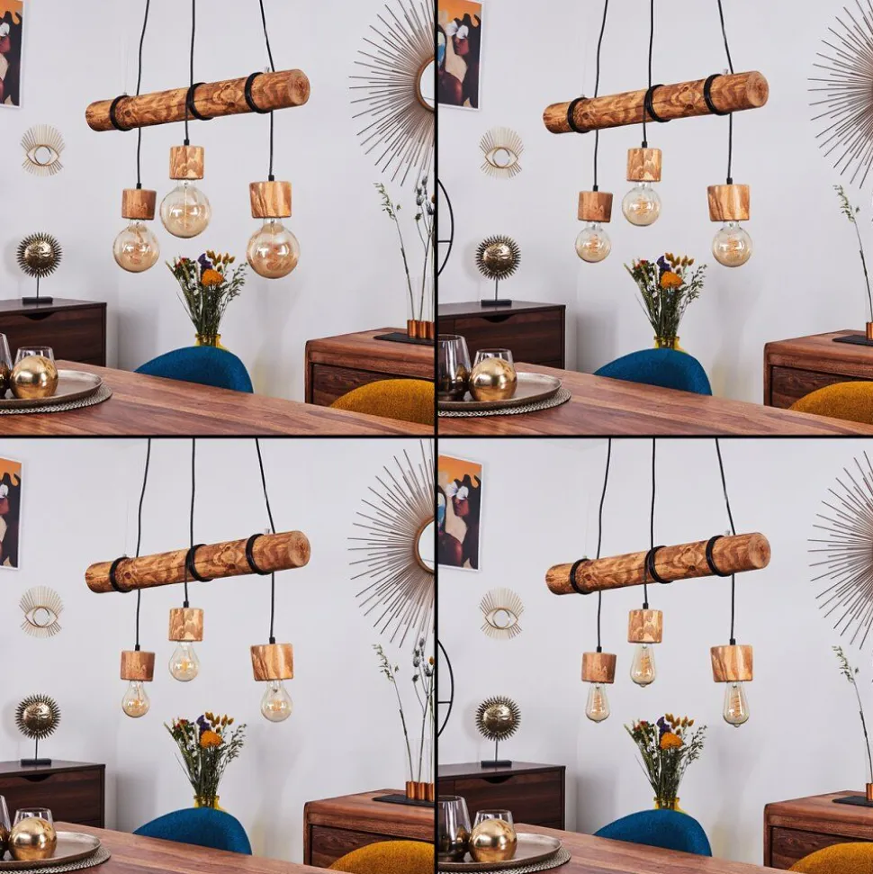 Suspension Canedo Brun Fonce, Noir, 3 Lumieres