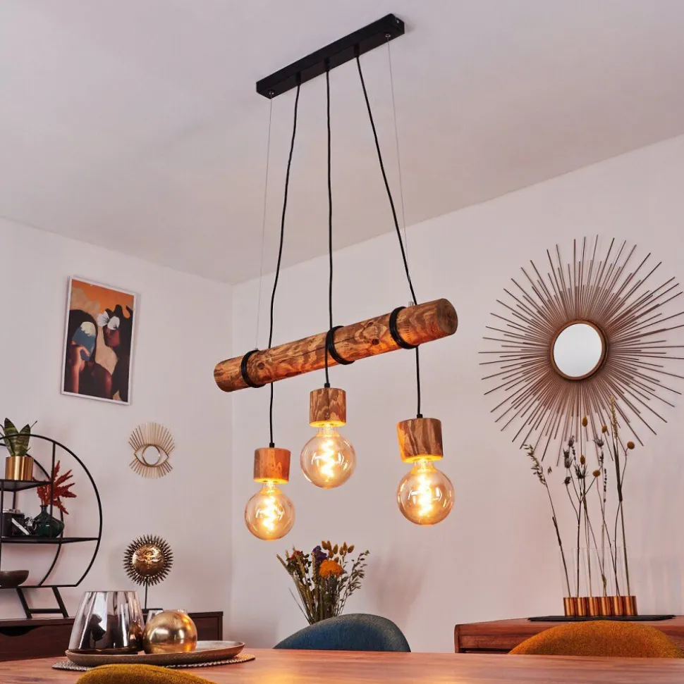 Suspension Canedo Brun Fonce, Noir, 3 Lumieres