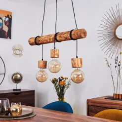 Suspension Canedo Brun Fonce, Noir, 3 Lumieres