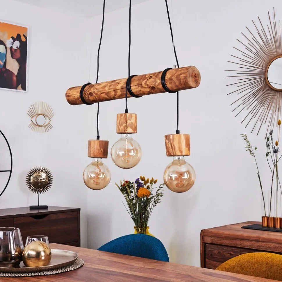 Suspension Canedo Brun Fonce, Noir, 3 Lumieres