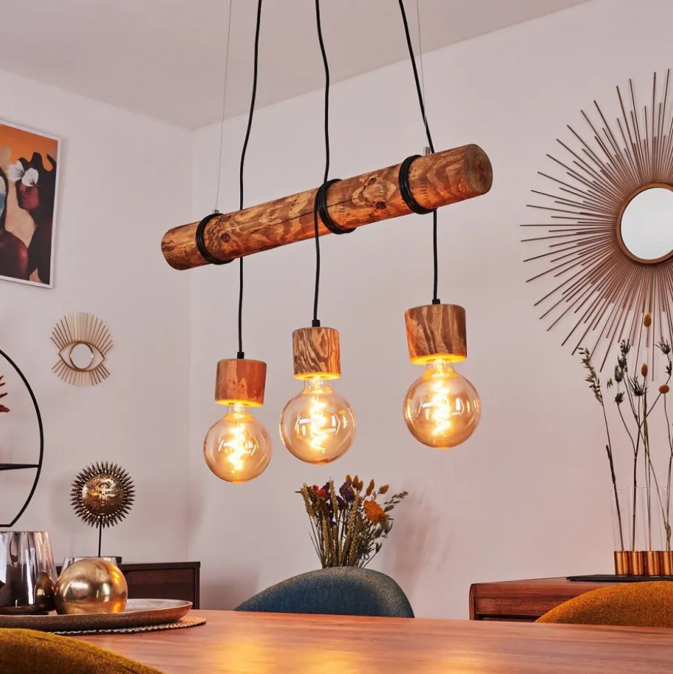 Suspension Canedo Brun Fonce, Noir, 3 Lumieres