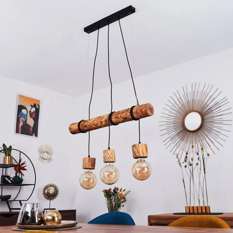 Suspension Canedo Brun Fonce, Noir, 3 Lumieres