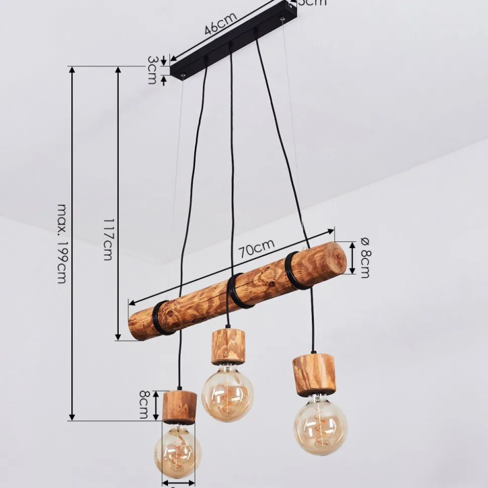 Suspension Canedo Brun Fonce, Noir, 3 Lumieres