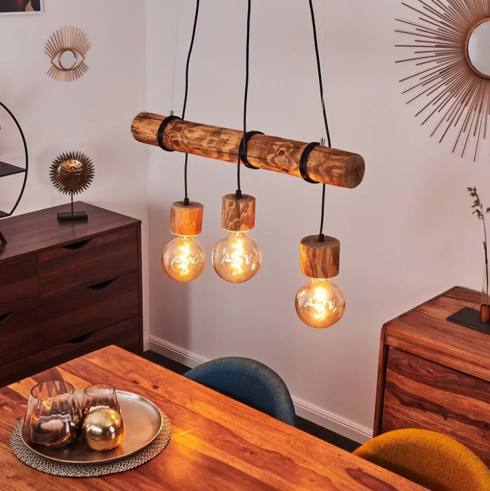 Suspension Canedo Brun Fonce, Noir, 3 Lumieres