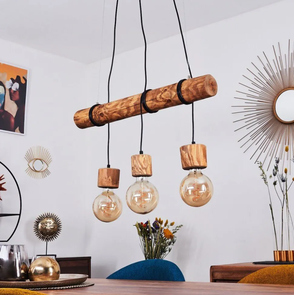 Suspension Canedo Brun Fonce, Noir, 3 Lumieres