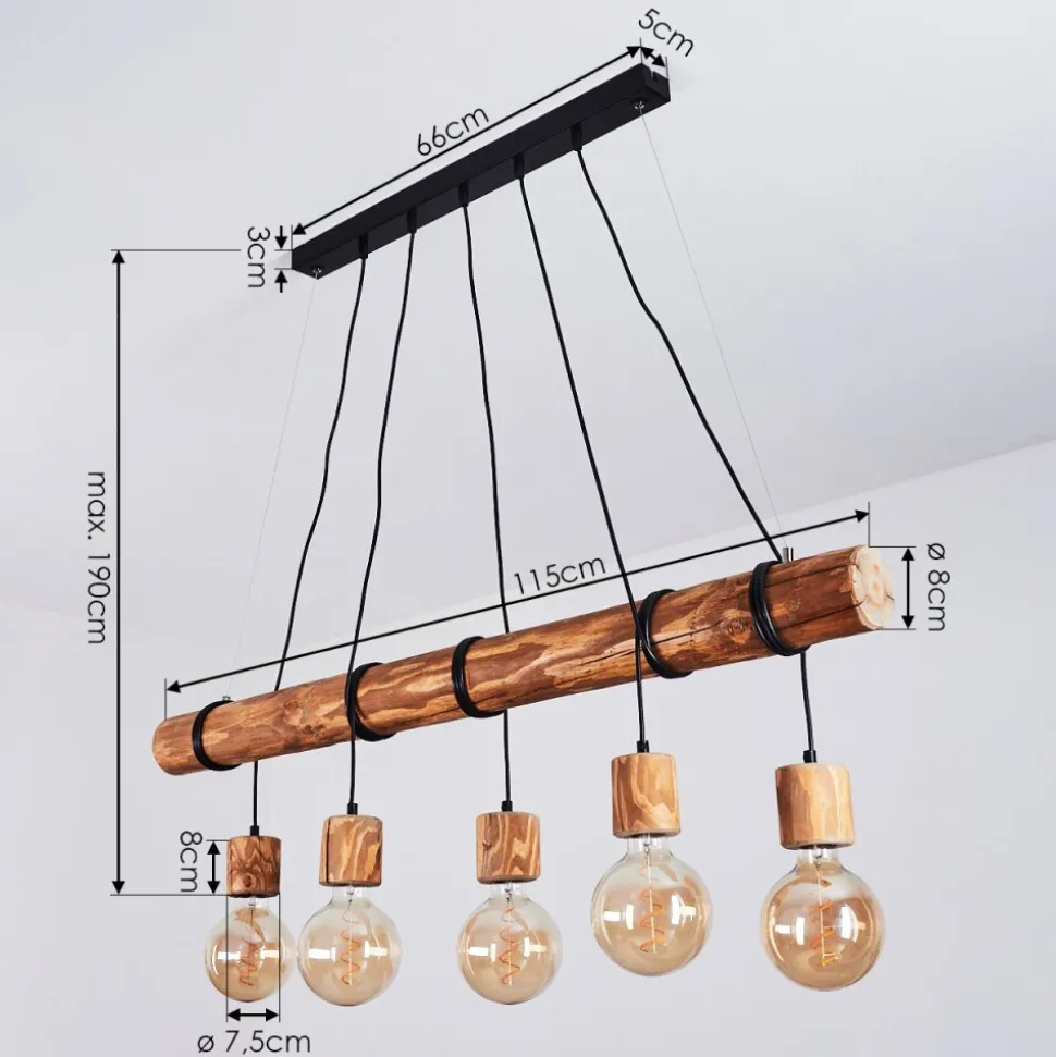Suspension Canedo Brun, Noir, 5 Lumieres