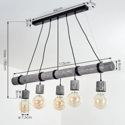 Suspension Canedo Gris, Noir, 5 Lumieres