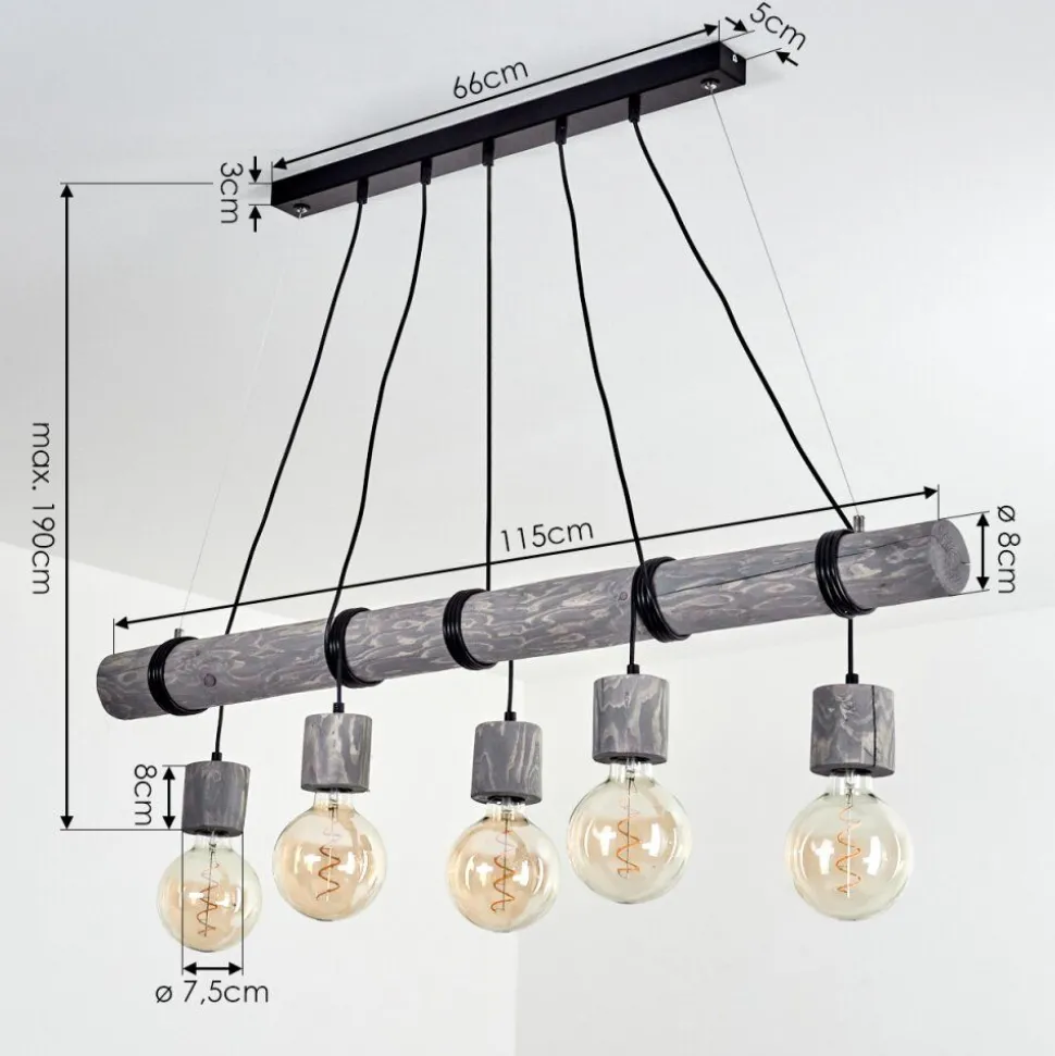 Suspension Canedo Gris, Noir, 5 Lumieres