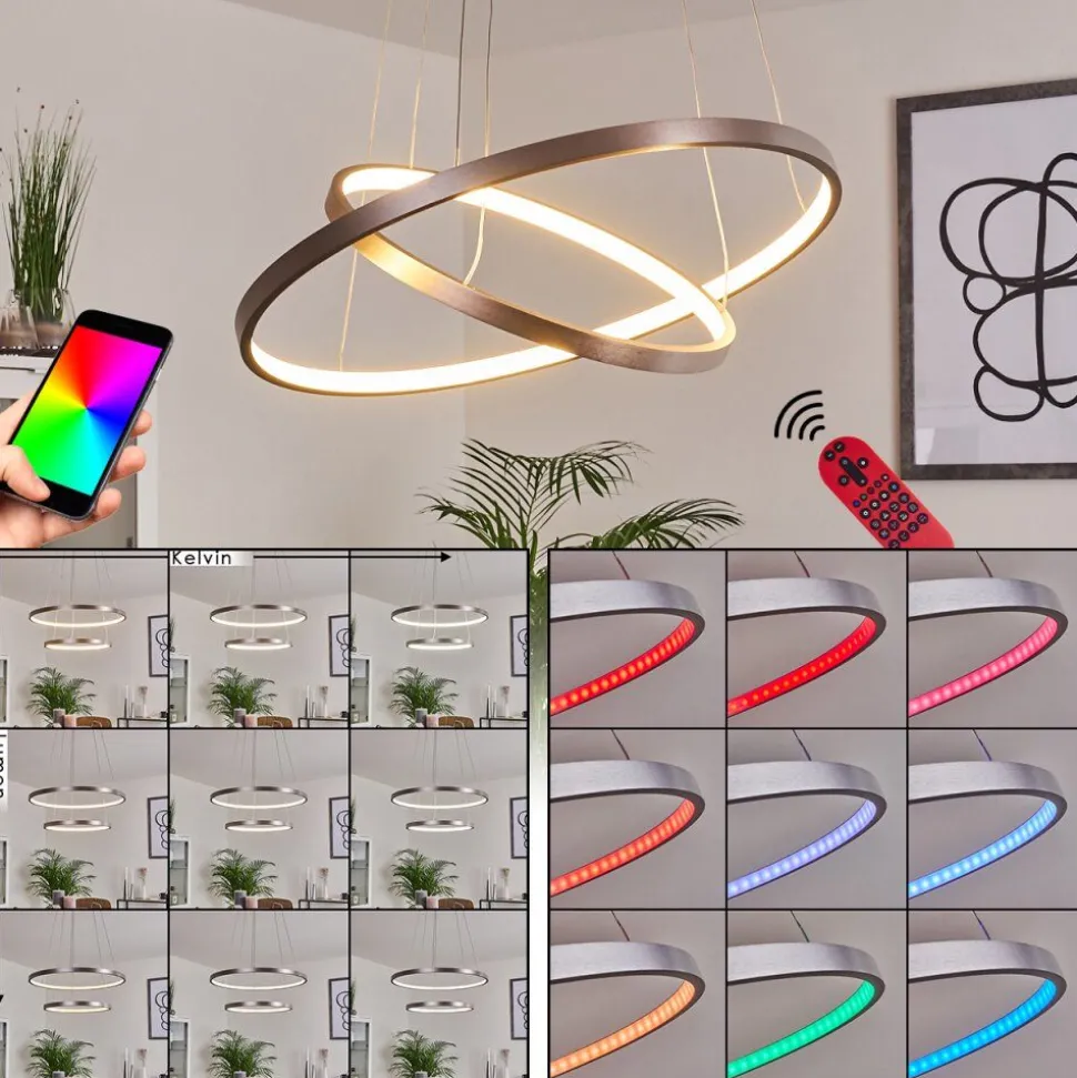 Suspension Canisteo Led Argente, 2 Lumieres, Telecommandes, Changeur De Couleurs