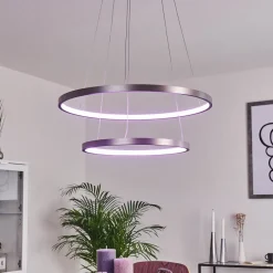 Suspension Canisteo Led Argente, 2 Lumieres, Telecommandes, Changeur De Couleurs