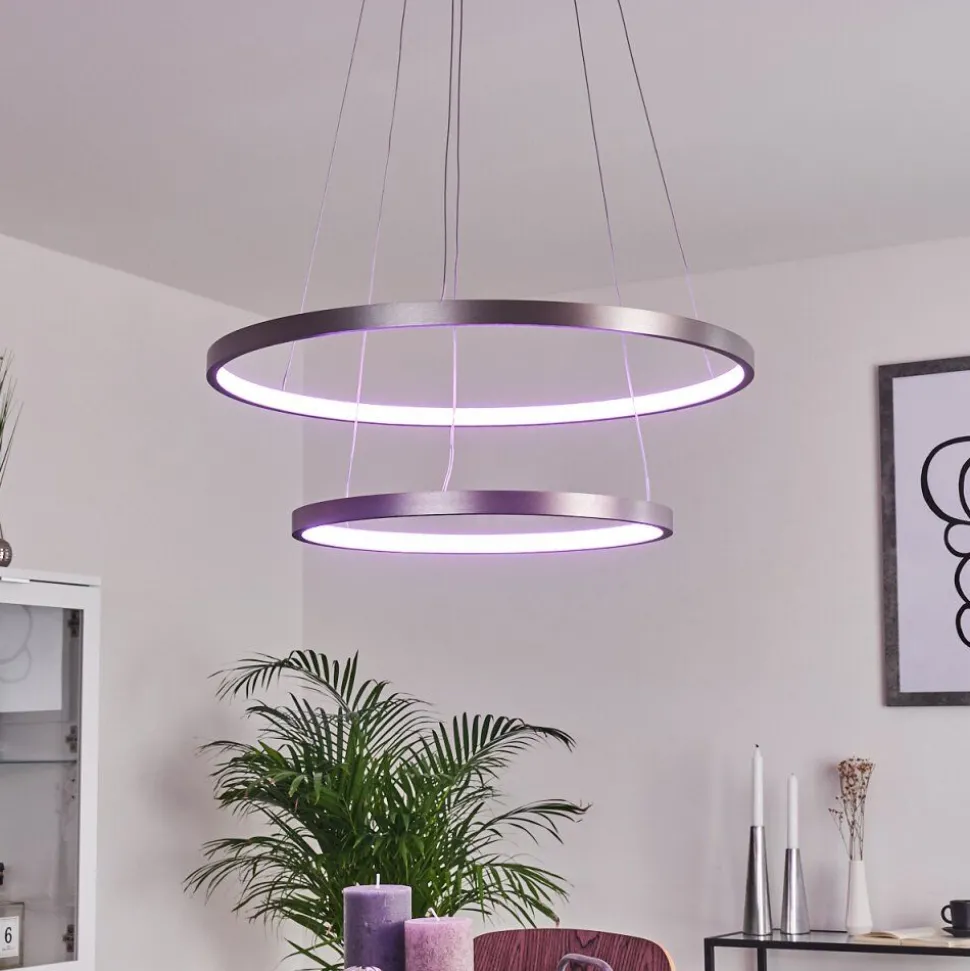 Suspension Canisteo Led Argente, 2 Lumieres, Telecommandes, Changeur De Couleurs