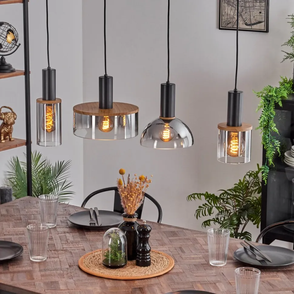 Suspension Classon Couleur Bois, Noir, 4 Lumieres