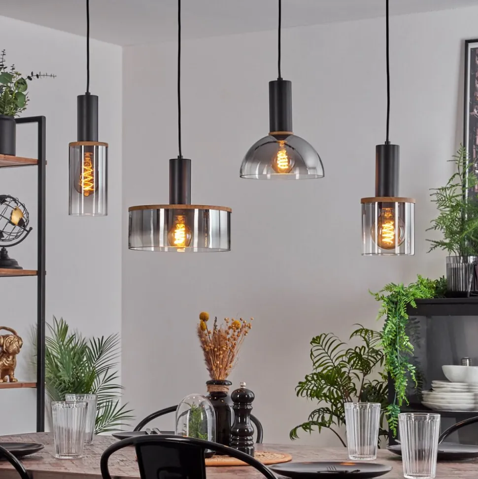 Suspension Classon Couleur Bois, Noir, 4 Lumieres