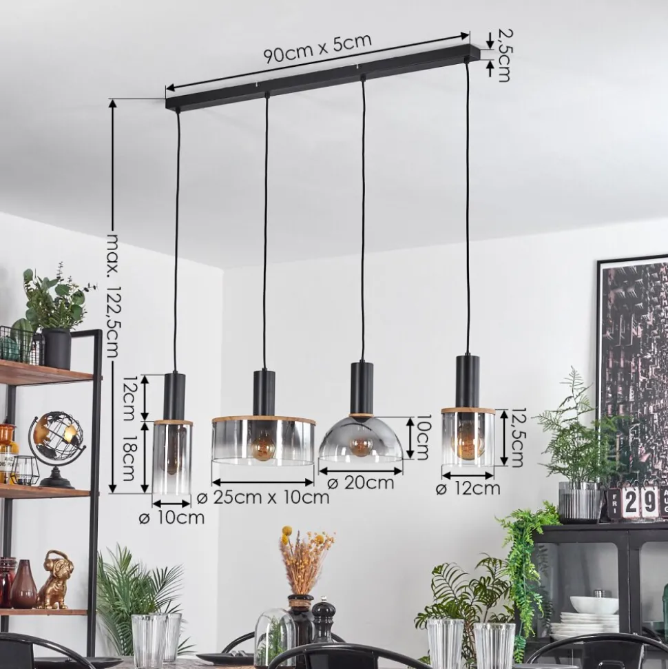 Suspension Classon Couleur Bois, Noir, 4 Lumieres