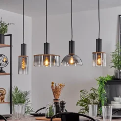 Suspension Classon Couleur Bois, Noir, 4 Lumieres