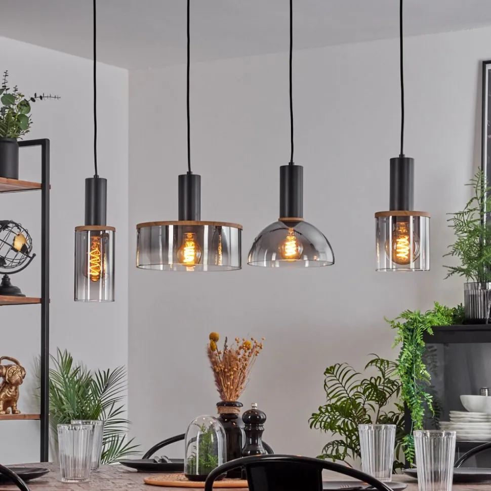 Suspension Classon Couleur Bois, Noir, 4 Lumieres