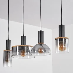 Suspension Classon Couleur Bois, Noir, 4 Lumieres