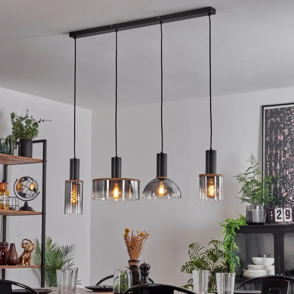 Suspension Classon Couleur Bois, Noir, 4 Lumieres
