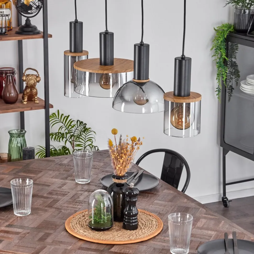 Suspension Classon Couleur Bois, Noir, 4 Lumieres