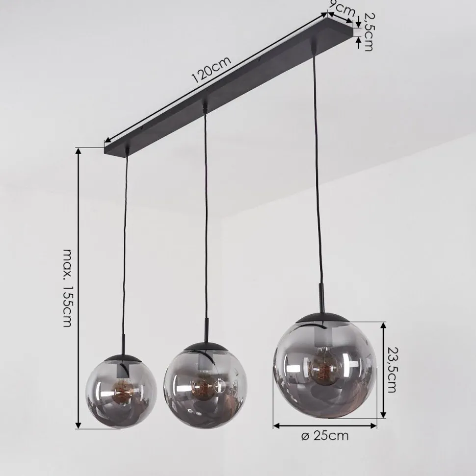 Suspension Doussal Noir, 3 Lumieres